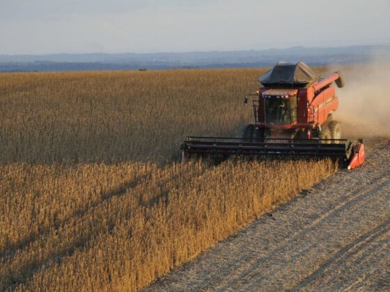 Máquina realizando produção agrícola.