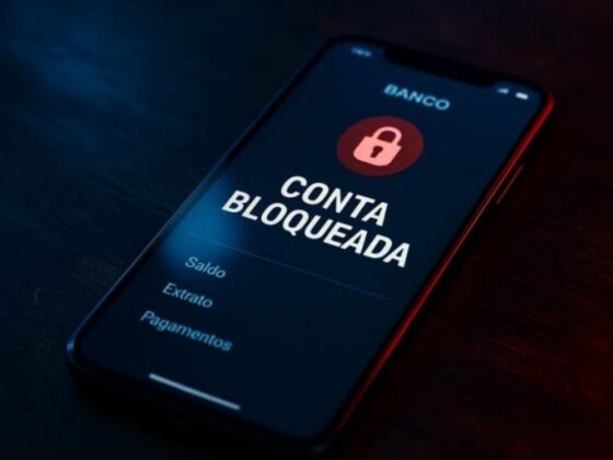 Conta de banco bloqueada, representando a facilidade de bloquear contas de devedores.