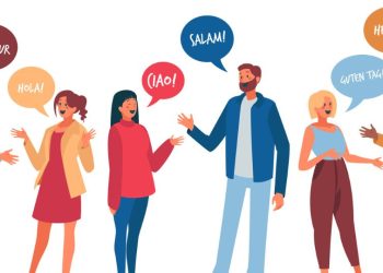 jovens conversando em várias línguas