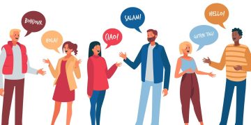 jovens conversando em várias línguas
