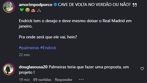 comentário instagram pai endrick