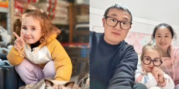 família chinesa criança loira