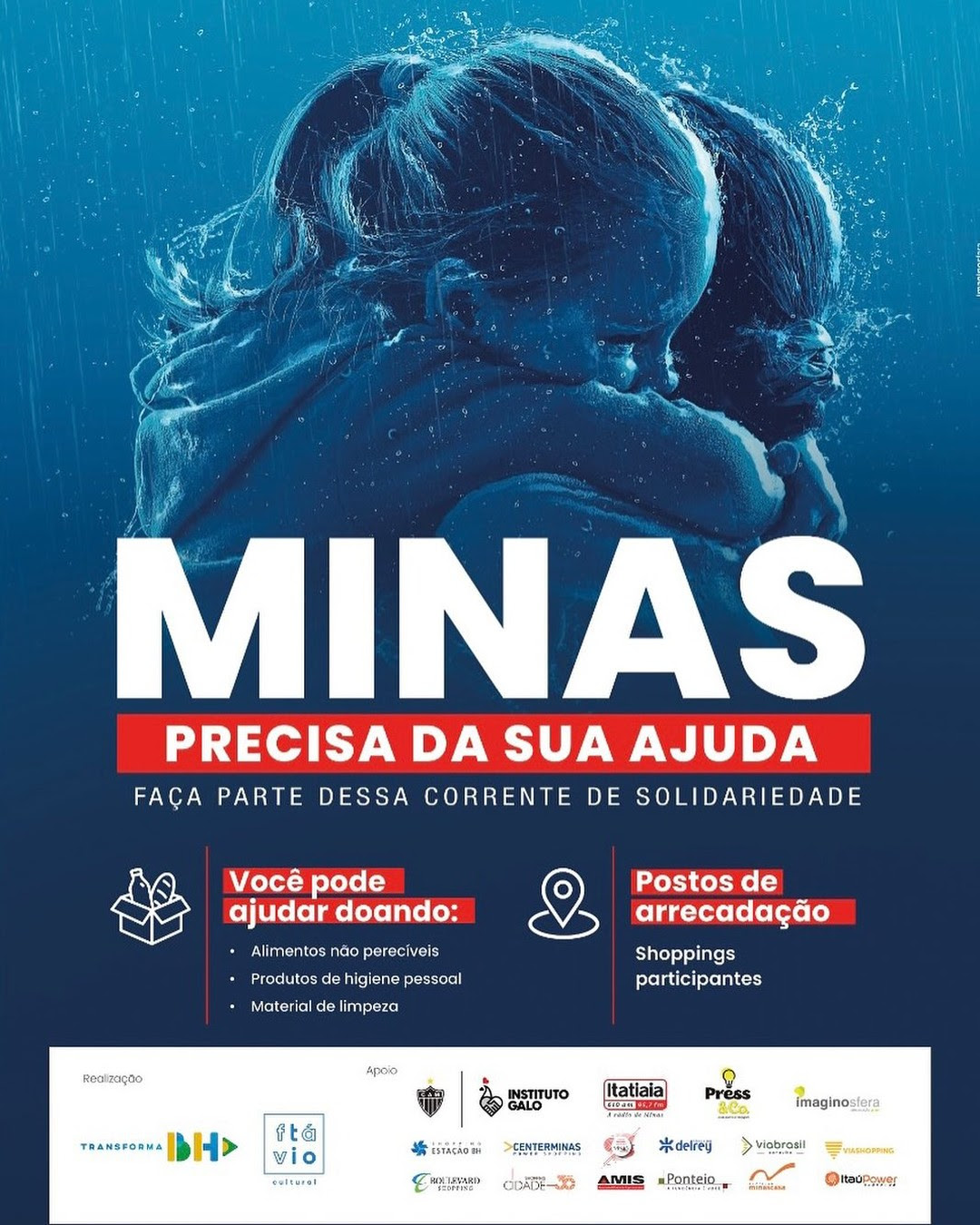 Campanha mobiliza 11 shoppings da Grande BH e arrecada doações para o enfrentamento das chuvas no Estado
