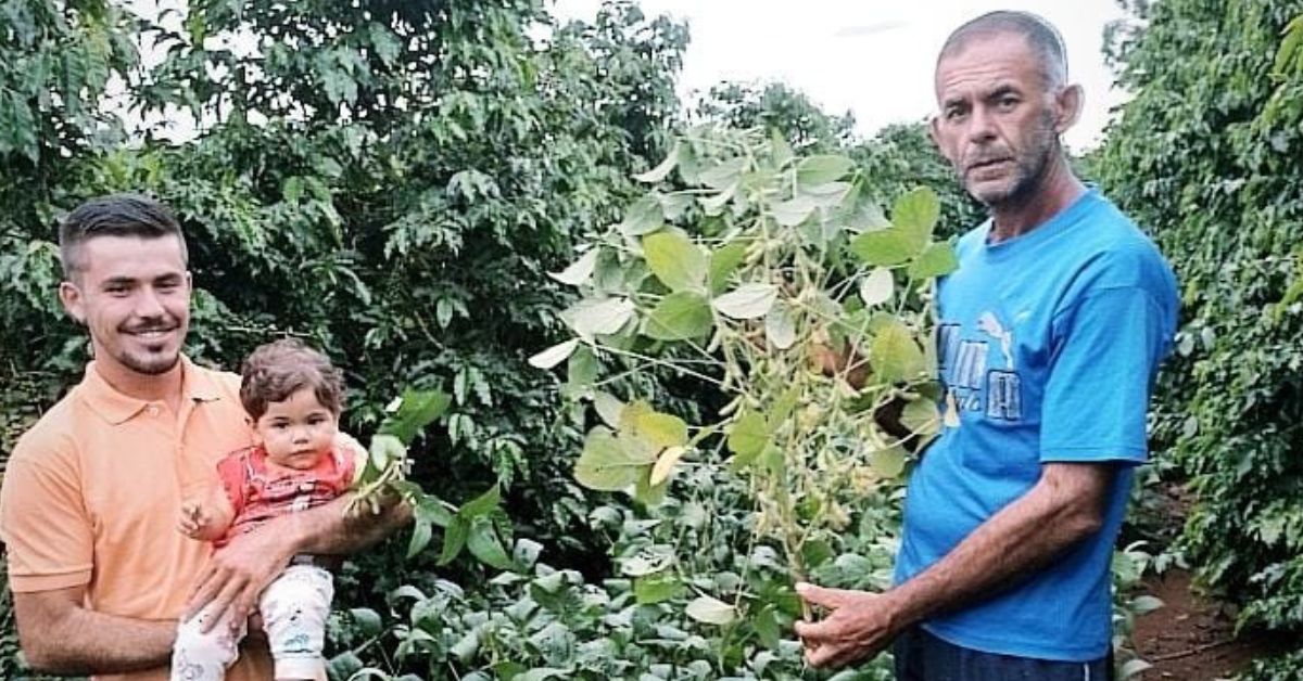 Produtor Geraldo Costa, o filho Jeferson e o neto na lavoura | Crédito: Emater-MG