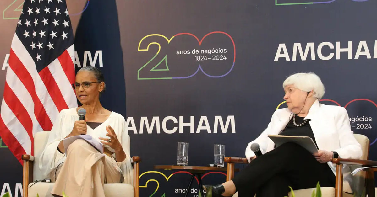 Ministra Marina Silva participou nesta terça-feira (27) de mesa-redonda com secretária do Tesouro dos EUA | Crédito: Rovena Rosa/Agência Brasil