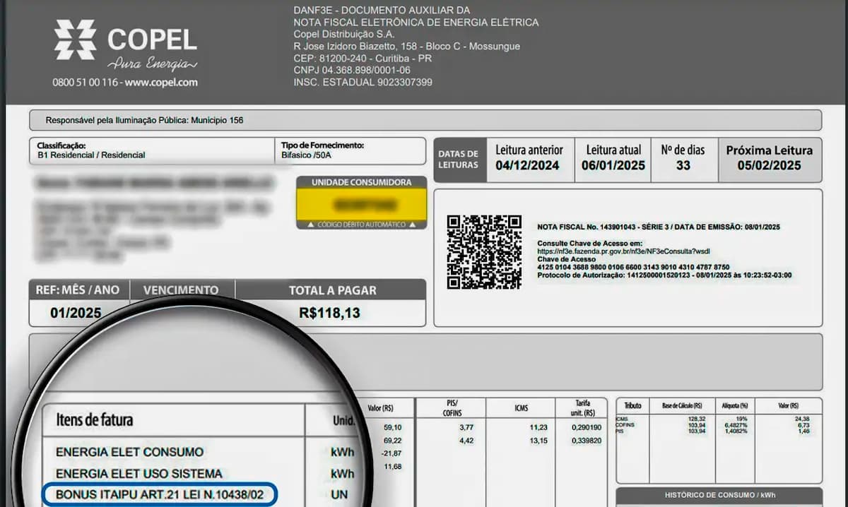 Bônus Itaipu dará desconto médio de R$ 11,59 na conta de luz de agosto