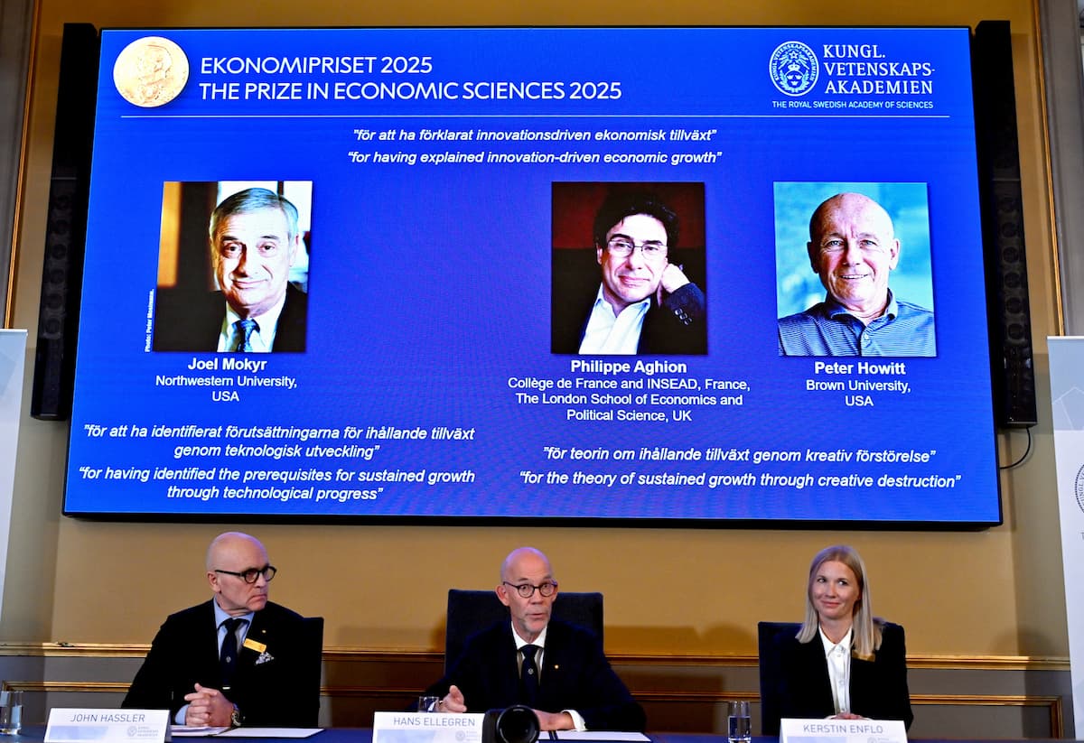 Trio ganha Prêmio Nobel de Economia de 2025 por trabalho sobre inovação e crescimento