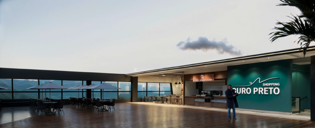 Projeto 3D do rooftop do Shopping Ouro Preto.