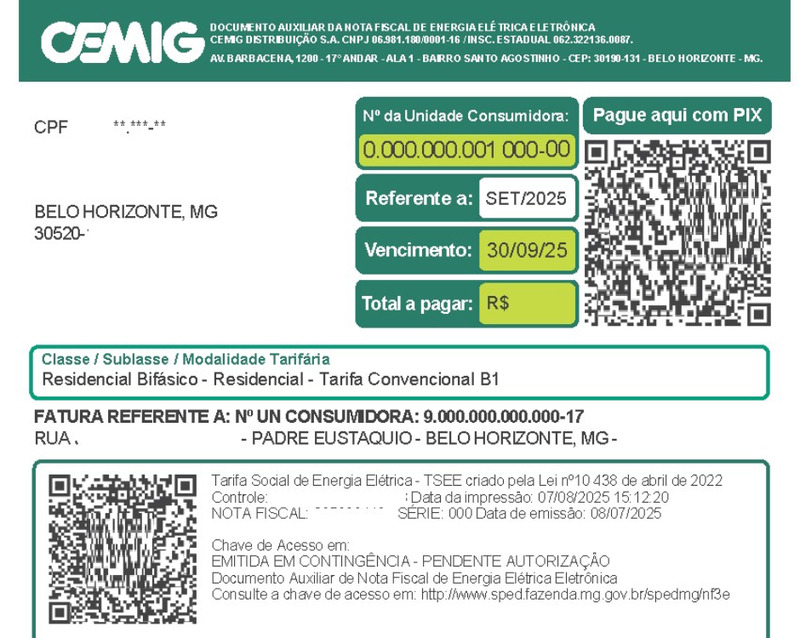 Cemig lança nova fatura para o consumidor