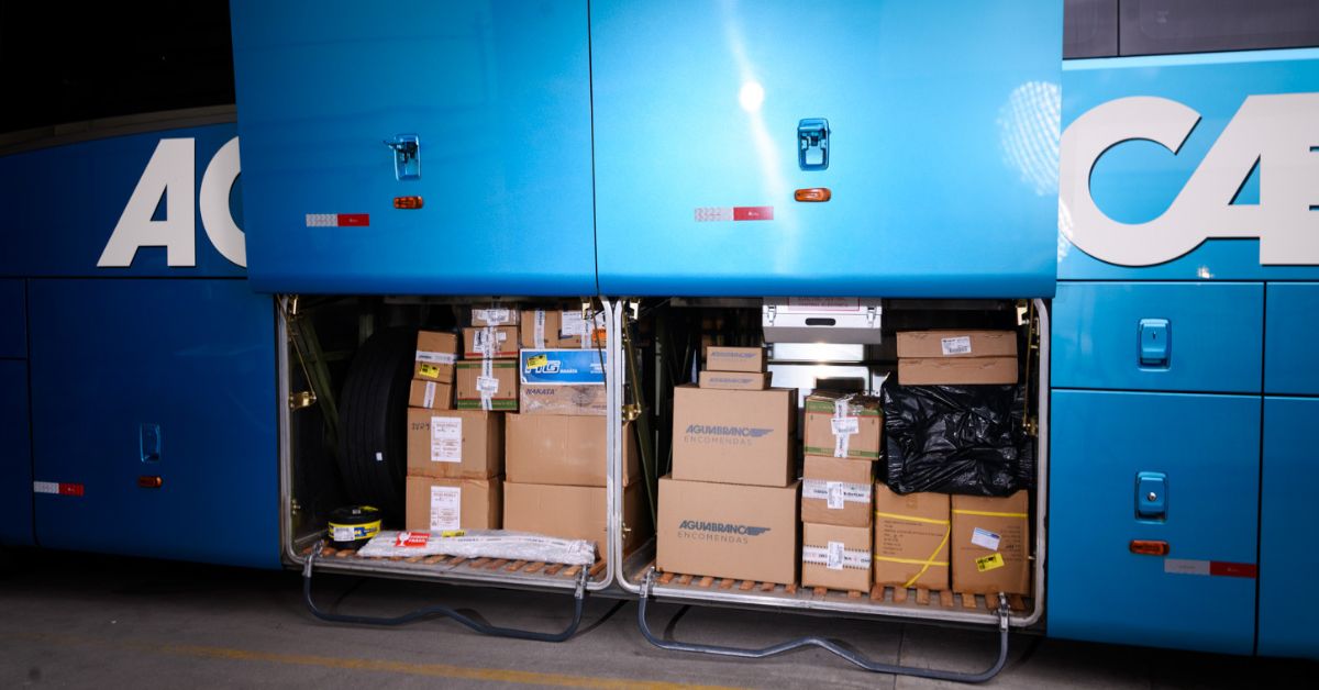 Ônibus da Viação Águia Branca com encomendas.