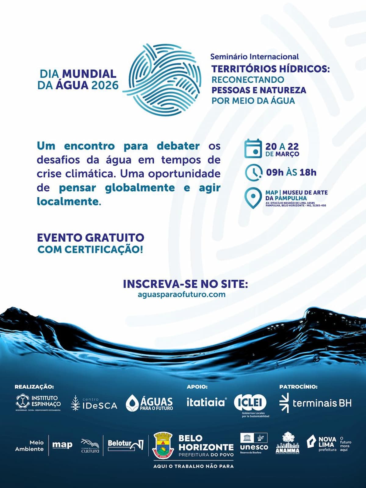 Belo Horizonte recebe Seminário Internacional sobre água, território emudanças climáticas no Dia Mundial da Água