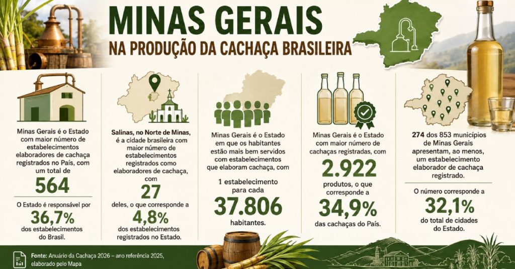 Tabela com dados da produção de cachaça em Minas Gerais