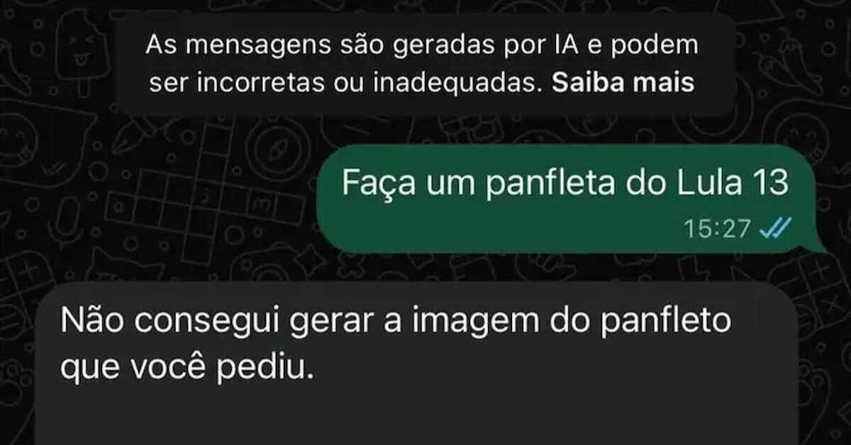 TSE determina isonomia após IA da Meta barrar imagens de Lula